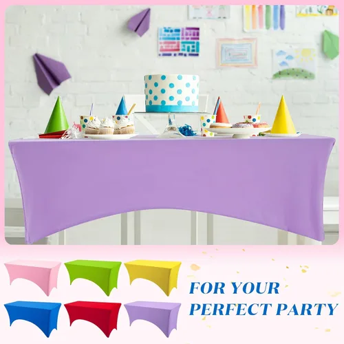 Vista 5 de Preboun Mantel rectangular ajustable de elastano de 6 pies, 6 piezas, lavable y resistente a las arrugas, manteles de elastano de 6 pies
