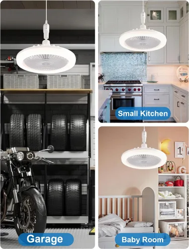 Vista 8 de CornerSmith Ventilador de techo cerrado con luz, ventiladores pequeños de enchufe sin aspas de 10 pulgadas con control remoto, luces LED regulables