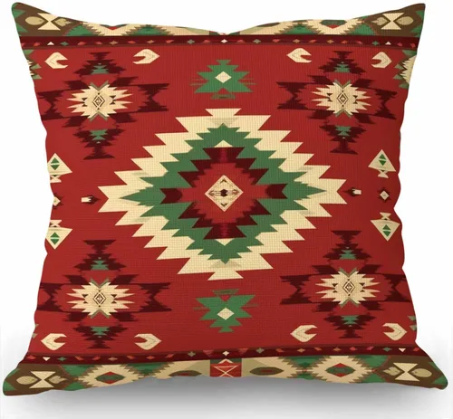 Vista 13 de Swono Funda de Almohada Decorativa con Patrón Étnico Abstracto Estampado del Suroeste Funda de Cojín Estilo Granja para Sofá Sillón 18x18 Pulgadas