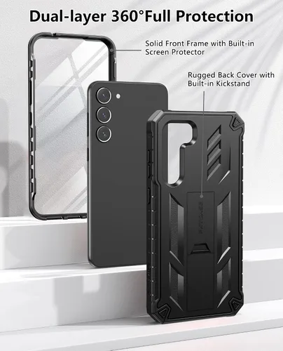 Vista 3 de FNTCASE Funda para Samsung Galaxy S23+Plus: funda protectora texturizada de doble capa y carcasa de TPU resistente con soporte Protección contra
