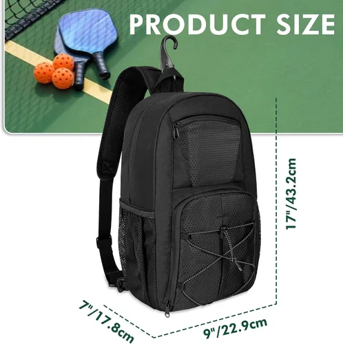 Vista 6 de GOBUROS Bolsa de pickleball para 2 paletas, mochila cruzada de pickleball con múltiples bolsillos y gancho para valla colgante para hombres y mujeres