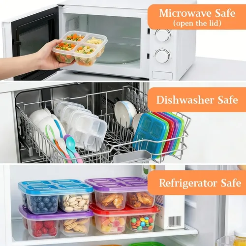 Vista 6 de AVLA Paquete de 10 cajas Bento para aperitivos, contenedores reutilizables para preparación de comidas, 4 compartimentos, cajas de almuerzo Bento