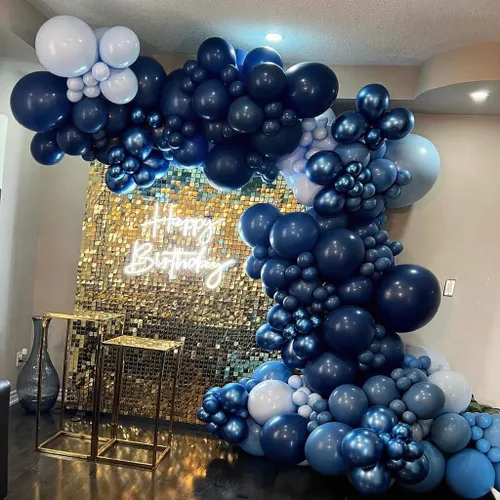 Vista 3 de Kit de Arco de Globos Azul ADOINBY, kit de 152 piezas de globos cromados macarrón azul marino y estrellas, kit de globos de diferentes tamaños