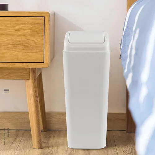 Vista 4 de Cand Cubo de basura de plástico pequeño de 14 L, cubos de basura delgados con tapa abatible, gris claro