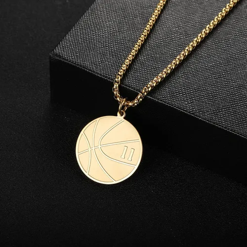 Vista 3 de Susook Collar con números de baloncesto para niños, colgante de baloncesto de acero inoxidable dorado, joyería deportiva, regalos para hombres