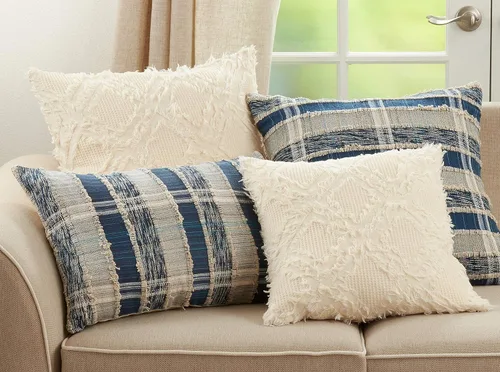 Vista 5 de SARO LIFESTYLE Maximus Collection - Funda de almohada de algodón tejida a rayas, 16 x 24 pulgadas, color azul