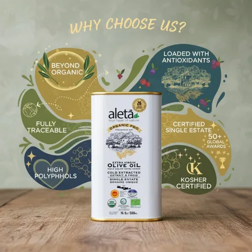 Vista 5 de Aleta Farms - Aceite de oliva virgen extra, orgánico USDA, aceite de oliva rico en polifenoles de una sola finca, prensado en frío, premios globales