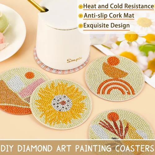 Vista 6 de UPINS 8 piezas de posavasos de arte de diamante bohemio para bebidas, kits de arte de diamante DIY para adultos, niños, principiantes, suministros