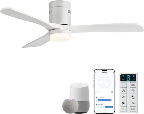 Vista 12 de Sofucor Ventiladores de techo inteligentes de 52 pulgadas con luces - montaje al ras de perfil bajo, modernos ventiladores de techo de madera maciza