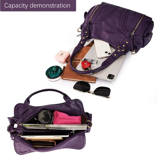 Vista 5 de Montana West Bolsos Hobo de cuero lavado para mujer, bolsos espaciosos con correa cruzada