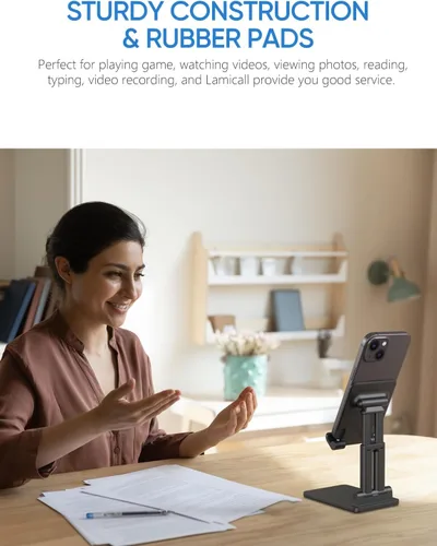 Vista 2 de ARZOPA - Soporte para teléfono celular, soporte plegable para teléfono con altura y ángulo ajustables para escritorio, compatible con iPhone, iPad