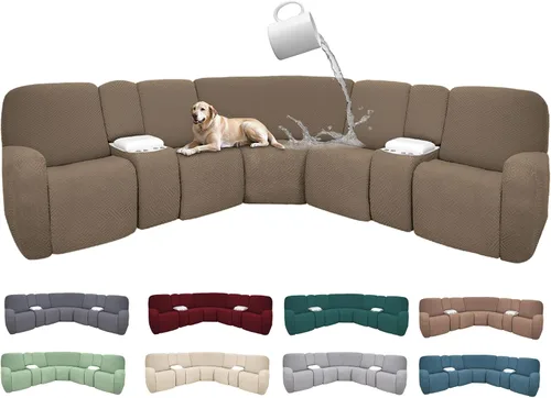 Vista 26 de Fundas de sofá reclinable seccional 100% impermeables para sofá reclinable en forma de L, funda de sofá modular de esquina en forma de L, fundas