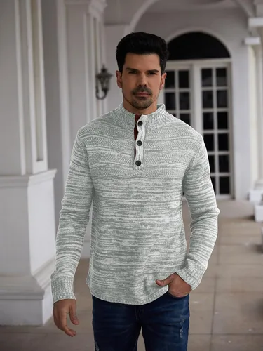 Vista 3 de Aoysky Men's Stand Collar Sweater Thermal Button Pullover Sweater Tops Henley Knit Sweaters