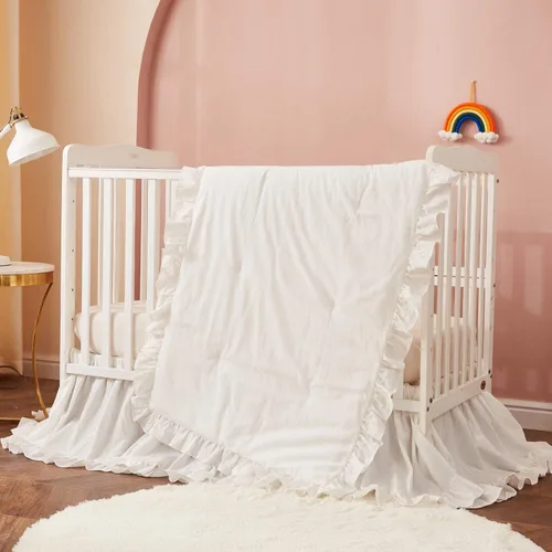 Vista 8 de Brandream Conjunto de Ropa de Cama para Cuna Unisex Bebé Niña Niño 3 Piezas Beige Sólido Boho Chic de Granja Volantes Cálido 100% Algodón Lavado