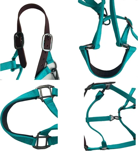 Vista 3 de Majestic Ally Halter de cuero con cuerda de plomo a juego para caballos - Corona de cuero - Correa ajustable para la barbilla - Pestillo enrollado