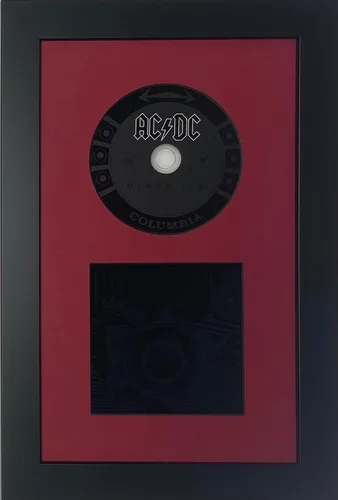 Vista 3 de Marco doble para CD y marco de folleto, con diseño de alfombrilla negra, parte frontal de vidrio y marco negro de madera maciza