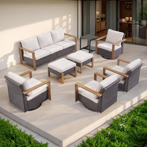 Vista 7 de Rilyson Sofá de mimbre para patio al aire libre, sofá de muebles de patio de ratán con marco resistente, mimbre de polietileno para todo