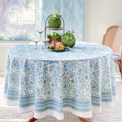 Vista 10 de Saffron Marigold Mantel redondo impreso a mano – Pink Dahlia Daydreams lujoso 100% algodón, lavable, para decoración del hogar, cocina, café o mesa