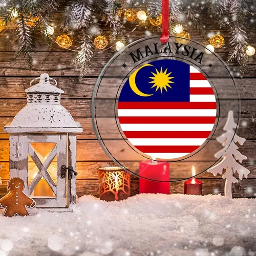 Vista 5 de Adornos de Navidad de Malasia, bandera de Malasia, adornos acrílicos, colgante para árbol de Navidad, bandera nacional, recuerdo del país