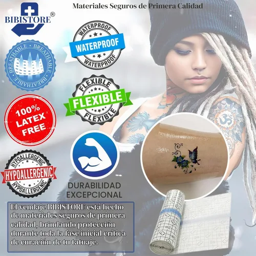 Vista 4 de BIBISTORE Vendaje impermeable para cuidado posterior del tatuaje, rollo de película transparente de 7.87 pulgadas x 11 yardas, cinta protectora