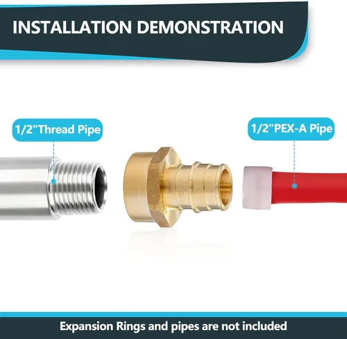 Vista 4 de Paquete de 5 adaptadores NPT roscados hembra Seelink PEX-A de 1/2" x 1/2" Colocaciones de expansión de latón PEX-A, ASTM F1960 (PEX1960026-5)