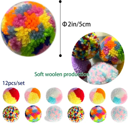 Vista 3 de Juguetes de bolas de gato de colores surtidos, bolas de pompón interactivas de hilo de lana, juguetes interactivos de persecución de gatitos