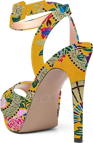 Vista 7 de Zapatos de tacón alto con hebilla de patente para mujer, con puntera abierta, correa de tobillo, 4.7 pulgadas