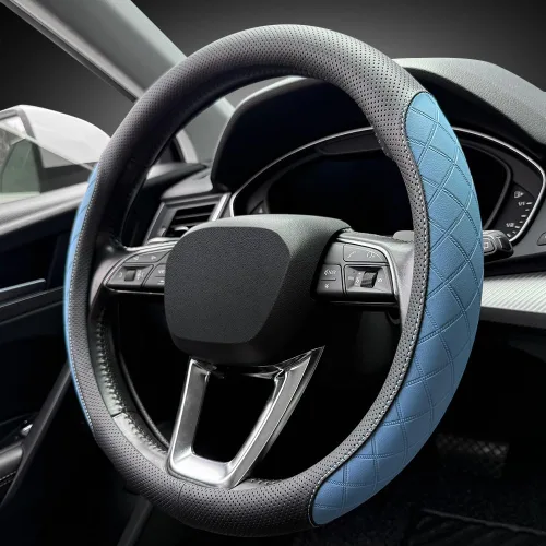 Vista 14 de LKWLIKEI Funda de cuero napa para volante, elegante diseño a cuadros de diamante, antideslizante y resistente al desgaste, mejora la comodidad