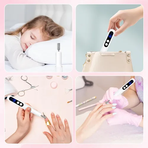 Vista 7 de Kit profesional de manicura y pedicura, taladro eléctrico de uñas con luz LED de 360° y pantalla LCD, lima de uñas eléctrica, herramientas