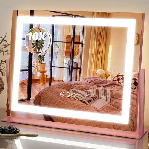 Vista 23 de FENNIO - Espejo de tocador con luces, espejo de maquillaje iluminado LED, pantalla táctil con 3 modos de iluminación, regulable, para mesa