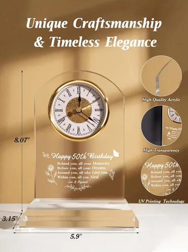 Vista 4 de DEEWISH Reloj de escritorio de cuarzo para regalo de 50 cumpleaños, elegante decoración de bendición para el hogar para padres, abuelos, amigos