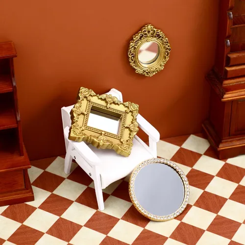 Vista 2 de Totority - Mini espejo clásico, accesorio para casa de muñecas para modelos de micro escena, modelo de espejo en miniatura para decoración de mini