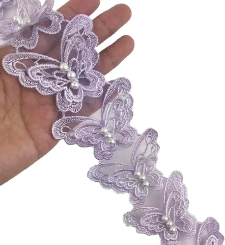 Vista 9 de MMvolesy 15 piezas beige mariposa perla organza encaje adorno tejido bordado hecho a mano cinta de boda suministros de costura artesanía 2 "x 2.5