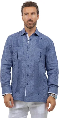 Vista 11 de Mojito - Guayabera de manga larga para hombre, 100% lino, panel de contraste y pliegues tonales Agua