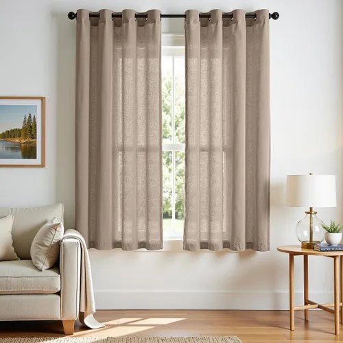 Vista 32 de Jinchan Cortinas de lino azul semitransparentes de 96 pulgadas de largo, 2 paneles para sala de estar con ojales, cortinas oscuras de lino