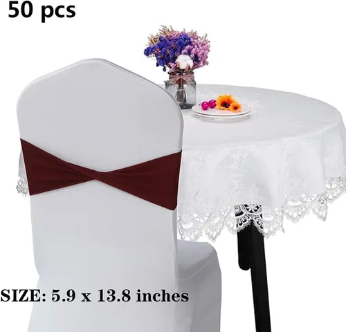 Vista 2 de 50 bandas elásticas de elastano para silla, con lazo liso, bandas elásticas para sillas sin hebilla, decoraciones para bodas, fiestas, banquetes