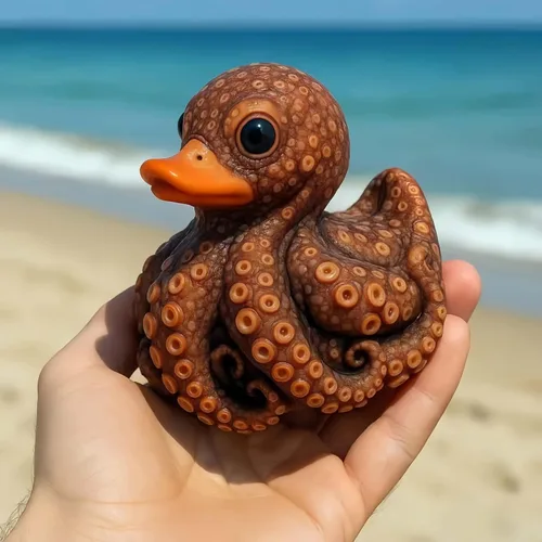 Vista 2 de Figura de pato pulpo – Figura de pato animal de resina, estatua creativa de criatura marina, adorno coleccionable para tablero de instrumentos