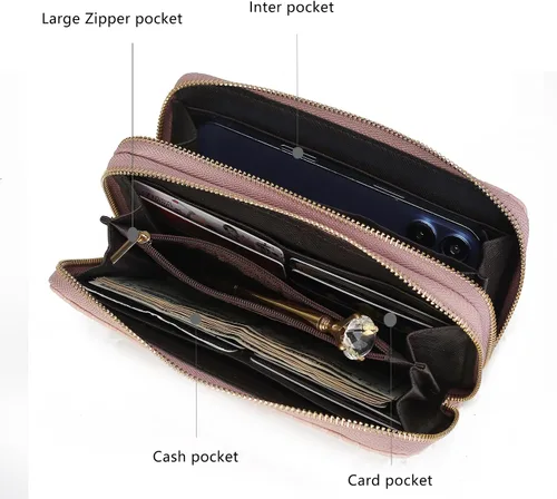 Vista 13 de MKF Collection Mia K - Cartera de pulsera para mujer, pequeña cartera de cuero vegano para tarjetas de crédito con cremallera y bolsillo