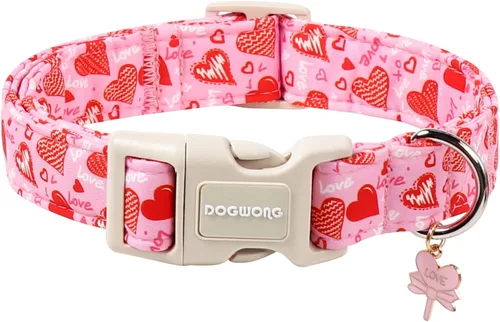 Vista 65 de DOGWONG Collar para perro de San Valentín, collar ajustable de algodón con corazón de caramelo azul, perfecto para perros pequeños a medianos