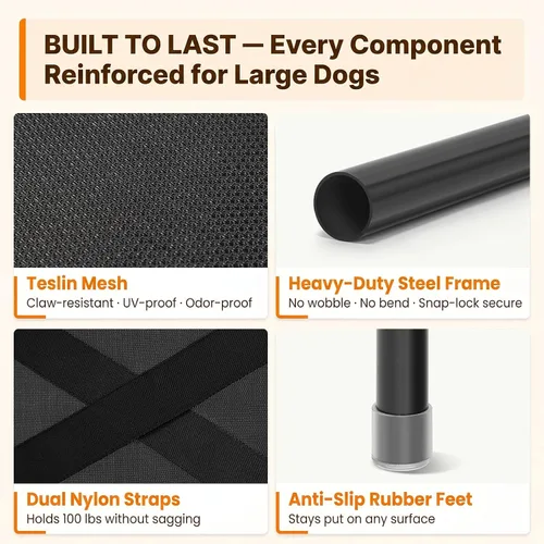 Vista 4 de Petsfit Cama elevada para perros grandes – Barra de tensión antideslizante patentada, cuna elevada para perros al aire libre/campamento