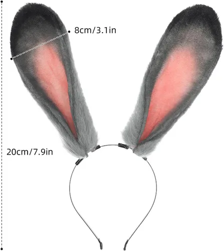 Vista 3 de Diadema de conejo peludo de felpa con orejas de conejo de piel sintética, accesorios para el cabello