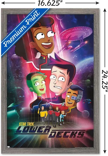 Vista 3 de Star Trek: Lower Decks - Póster de pared de arte clave, 22.4 pulgadas de largo x 14.7 pulgadas de ancho, versión enmarcada de madera de granero