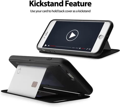 Vista 7 de GOOSPERY Funda para iPhone 8 Plus, iPhone 7 Plus con tarjetero y protector de doble capa, color negro