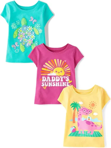 Vista 10 de The Children's Place Camisetas estampadas de manga corta para bebés y niñas pequeñas, con diseño de unicornios y mariposas, a la moda, paquete de 3