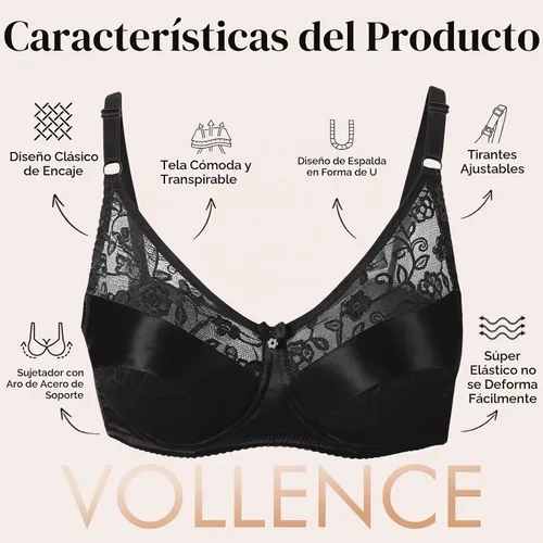 Vista 2 de Vollence Sujetador de Mastectomía con Bolsillos para Formas de Pecho de Silicona Negro