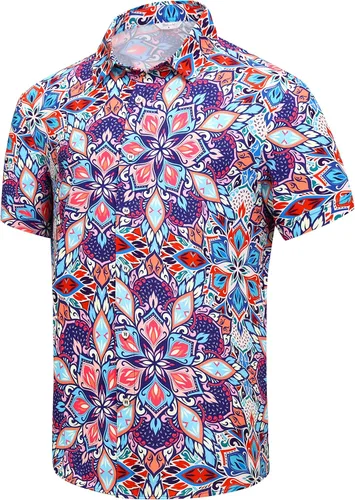 Vista 20 de SheLucki - Camisa hawaiana para hombre, unisex, de manga corta, con botones, para la playa y el verano, ropa casual estampada con sombra de palmas