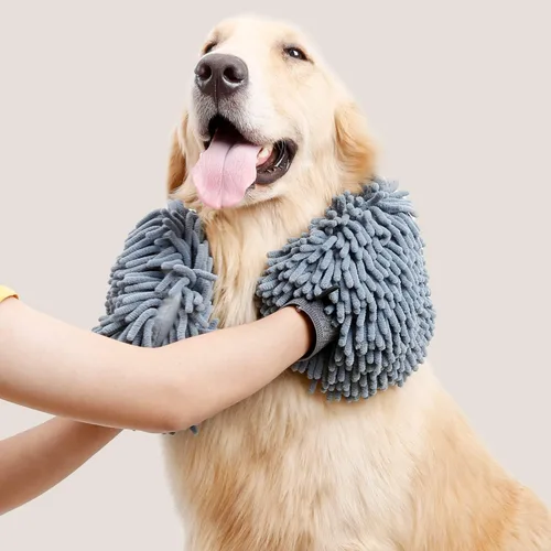 Vista 8 de Guantes de baño secos súper absorbentes para perros, de microfibra de chenilla, guantes de aseo para perros sucios, adecuados para todas las razas