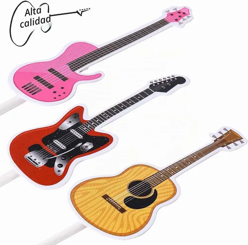 Vista 6 de 24 piezas de decoración de guitarra, para cupcakes, notas musicales, rock, cumpleaños, pasteles, decoraciones de fiesta para guitarrista