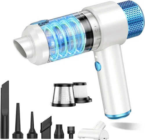 Vista 12 de JONYJ Aspiradora de mano para automóvil, aspiradora de mano de 16000 PA, portátil, inalámbrica, 2 en 1 plumero de aire y aspiradora con luz LED