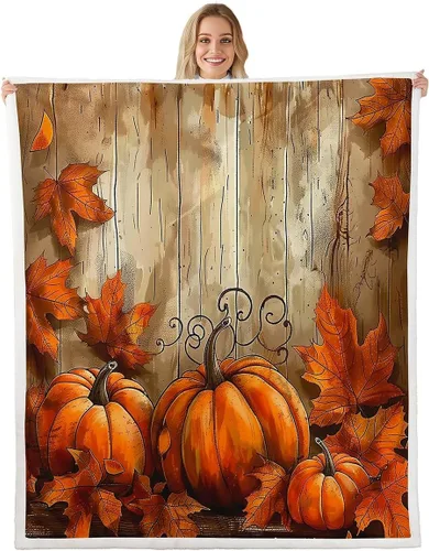 Vista 15 de Manfei Hello Fall Throw Blanket Pumpkin Maple Leaf Plaid Patchwork Fleece Blanket Autumn Theme Cozy Throws for Bed Couch Sofa,Kids Boys Girls Room
